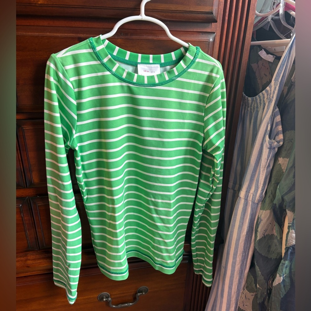 2 FOR 20! Hanna Andersson Girl Size 10 Green White Striped Swim Shirt Rashguard - Picture 5 of 13